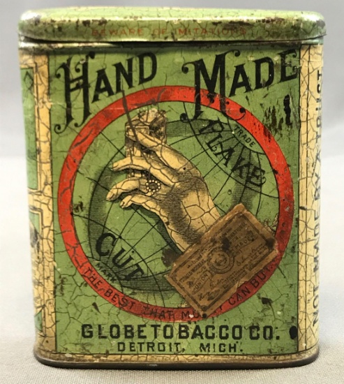 Antique Tin Lithograph - "Hand Made Flake Cut" Vertical Tobacco Tin