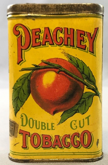 Antique Tin Lithograph - "Peachey Double Cut" Vertical Tobacco Tin