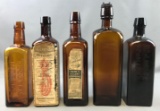 Group of 5 : Antique Amber Bottles (c.1860s-1880s)