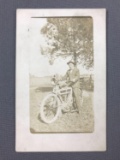 Antique Real Photo Postcard : Man on Motorcycle