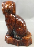 Antique (c. 1870s) Yellow Ware Seated Spaniel Figural Doorstop with Rockingham Glaze