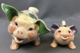 Set of 2 : Vintage Kay Finch California Smiling Ceramic Pigs