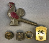 Group of Vintage Premiums : Pins, Whistle, Junior G-Man Ring + Buckle