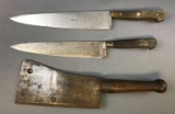 Group of 3 : Vintage Knives - Chef's Knives and a Cleaver