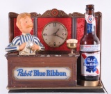 Vintage Pabst Blue Ribbon Light-up Advertising Metal Back Bar Bartender Statue with Clock