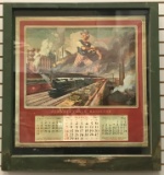 Vintage 1943 Matted and Framed Patriotic Pennsylvania Railroad Calendar
