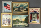 Group of 5 : Vintage Framed Patriotic Symbols + Advertising Prints