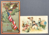 Group of 2 : Antique Patriotic Advertising Card + Calendar Page