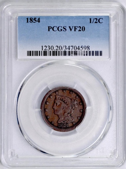 1854 Braided Hair Half Cent (PCGS) VF20.