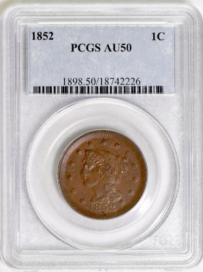 1852 Braided Hair Large Cent (PCGS) AU50.