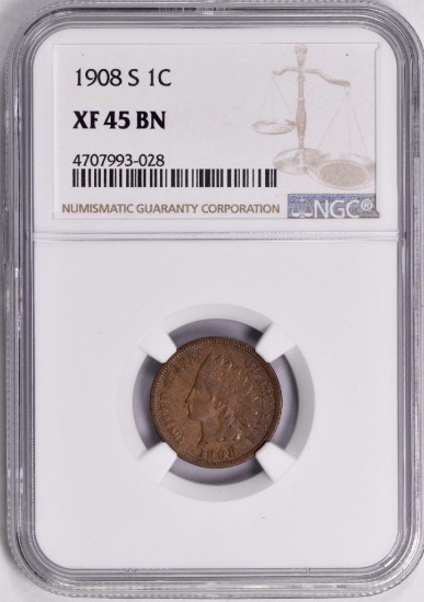 1908 S Indian Head Cent (NGC) XF45.