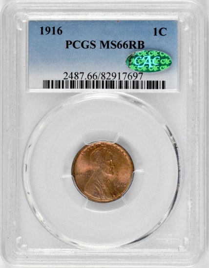 1916 P Lincoln Wheat Cent (PCGS) MS66RB CAC.