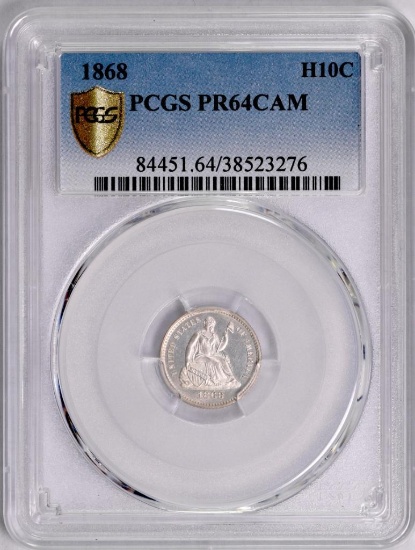 1868 P Seated Liberty Silver Half Dime (PCGS) PR64CAM.