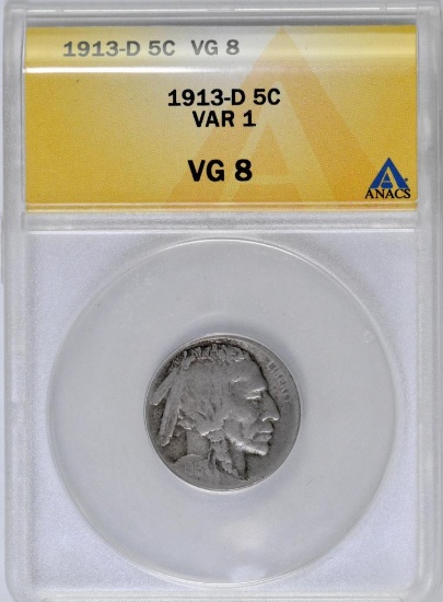 1913 D Ty. 1 Buffalo Nickel (ANACS) VG8.