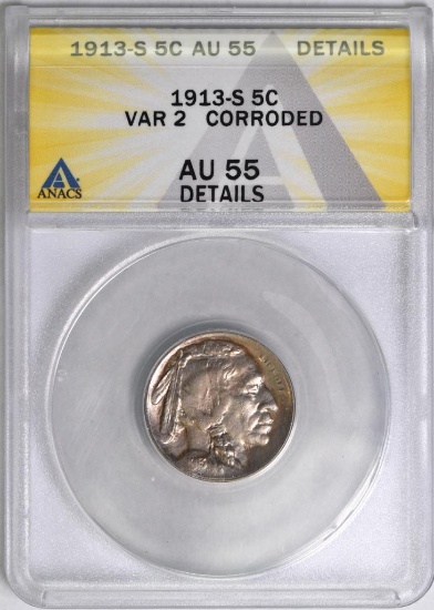 1913 S Type 2 Buffalo Nickel (NGC) AU55 details.