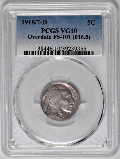 1918/7 D Buffalo Nickel (PCGS) VG10.