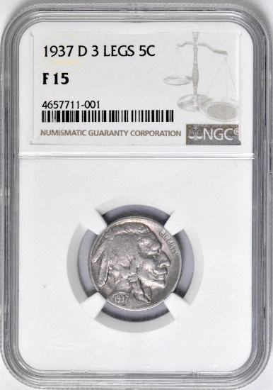 1937 D 3 Legged Buffalo Nickel (NGC) F15.