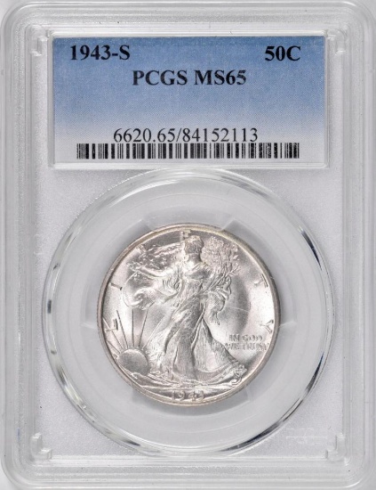 1943 S Walking Liberty Silver Half Dollar (PCGS) MS65.