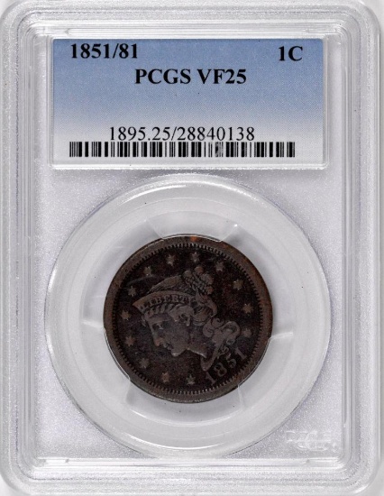 1851/81 Braided Hair Large Cent (PCGS) VF25.