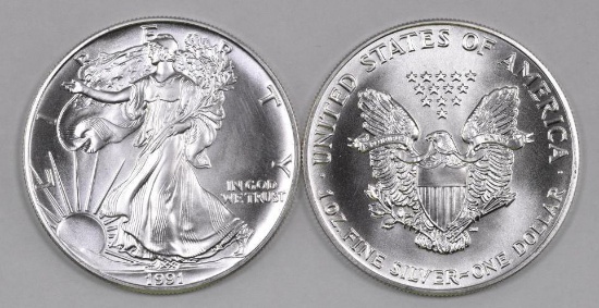 Group of (2) 1991 American Silver Eagle 1oz.