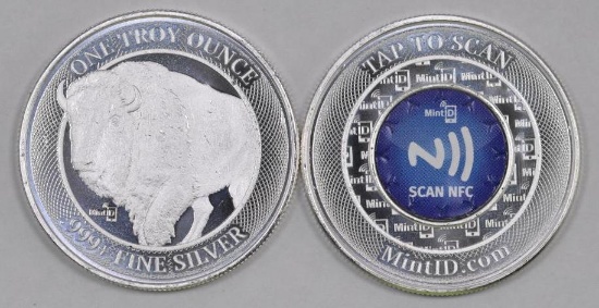 Group of (2) Mint ID 1 oz. .999 NFC Chip Verified Silver Round.