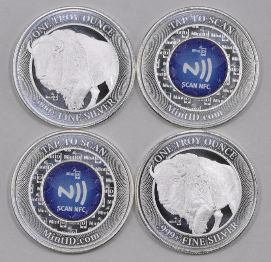 Group of (4) Mint ID 1 oz. .999 NFC Chip Verified Silver Round.
