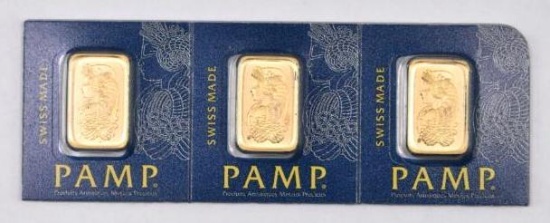 Group of (3) PAMP Suisse 1 Gram 999.9 Gold Ingot/Bar.