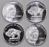 Group of (4) 2013 Indian / Buffalo 1oz. .999 Fine Silver Round.