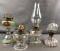 Group of 4 : Antique Glass Oil Lamps