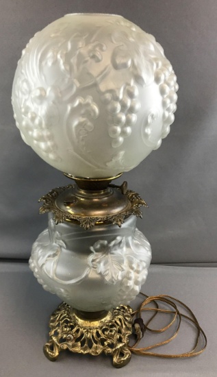 Vintage Converted Glass Shade Oil Lamp