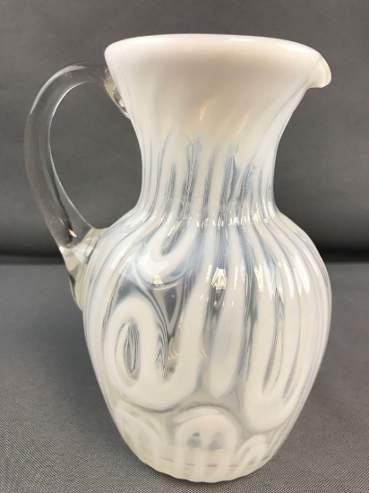 Vintage Art Glass Pitcher- Opalescent Milk Glass Overlay