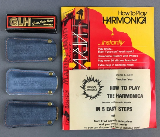 Group of 4 Harmonicas + Instructions