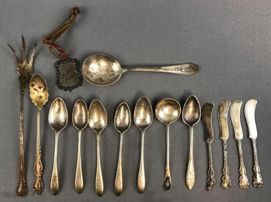 Collection of Sterling Silver Teaspoons, Butter Knives, and Servers