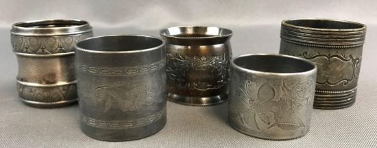 Group of 5 : Silver Plate/Pewter Napkin Rings