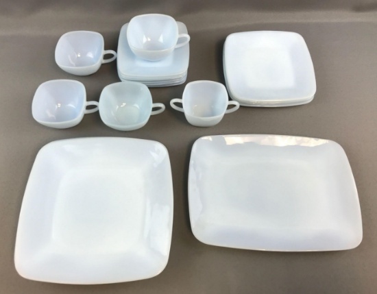 Group of Vintage Fire King Azurite Blue Square Dishes