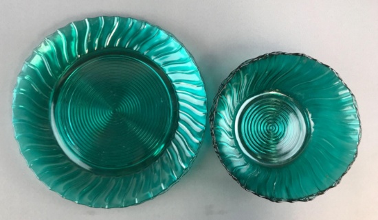 Jeannette Ultramarine (Blue Green) Swirl Depression Glass