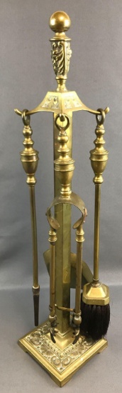 Vintage Brass Fireplace Tools + Stand