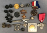 Group of Antique/Vintage Military Medals, Insignia, Buttons + more