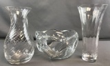 Group of 3 : Lead Crystal Vases and Bowl