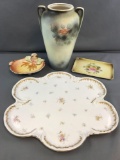 Group of 4 pieces : Decorative China - Oyster Plate, Vase and Trays