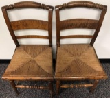 Set of 2 : Wooden Chairs w/ Cane Seats