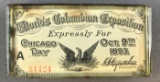 October 9, 1893 : Glass Encased Worlds Columbian Exposition Ticket