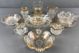 Group of 11 pieces : Clear/Gilt Pressed Glass