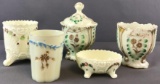 Collection of 6 : Northwood Green Custard Glass