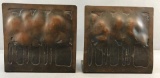 Pair of Arts & Crafts-era Etched Copper Bookends