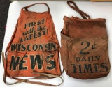 Group of 2 : Vintage Canvas Newspaper Apron and Satchel