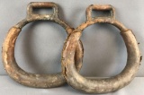 Pair of Antique Cast Iron and Leather Gymnastic Rings