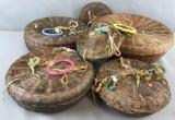 Group of 5 : Antique Chinese Wicker Sewing Baskets