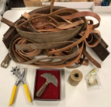 Group of 20+ Pieces : Leather Straps, Belts, Leather Working Tools