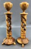 Vintage Olive Wood Spiral Candlesticks